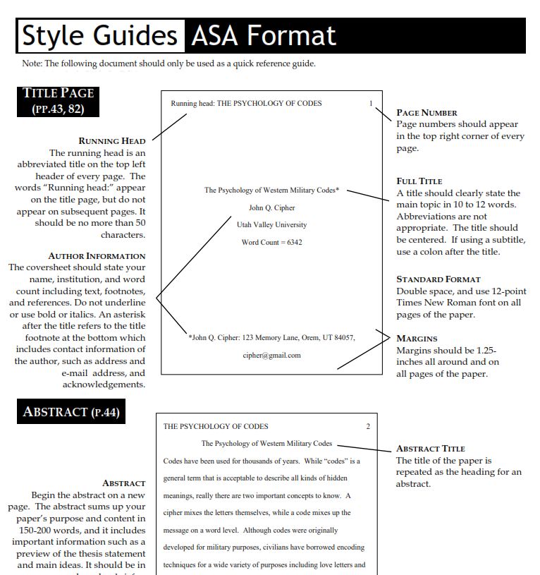 a complete asa citation format guide with examples asa format cover page