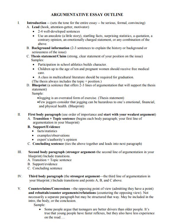 Argument essay outline template