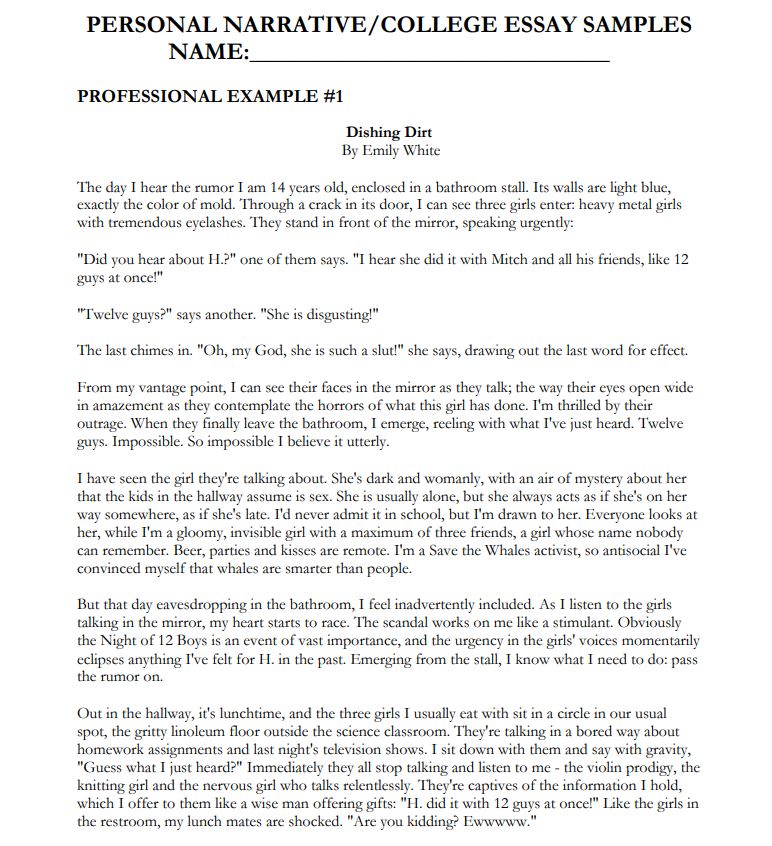 College narrative essay topics
