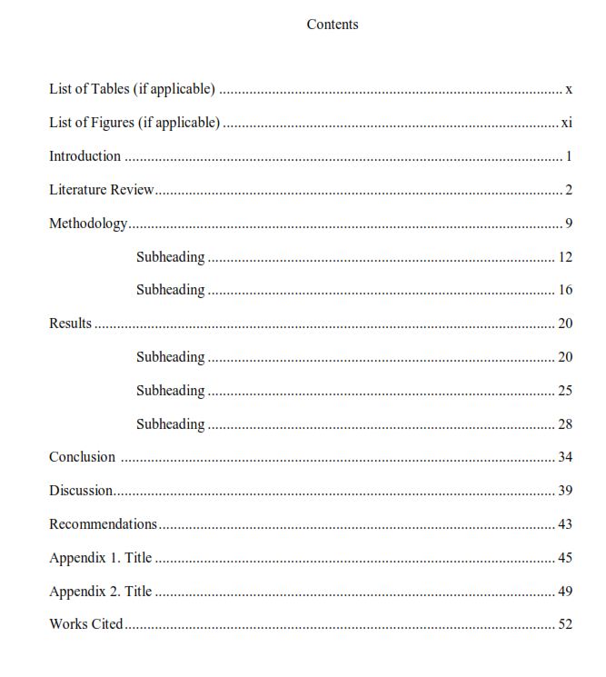 thesis table of content