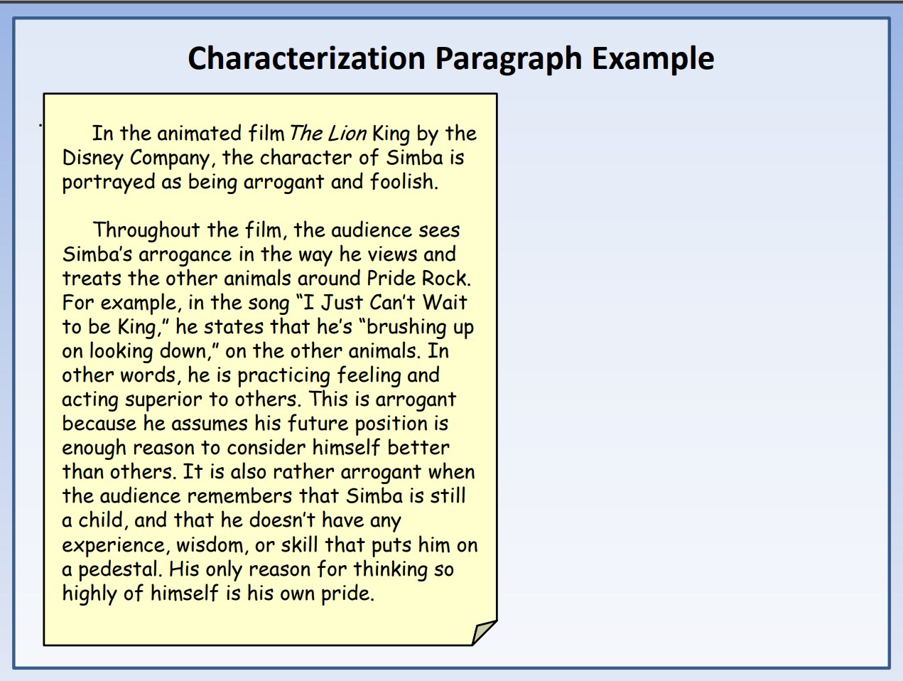 character analysis paragraph assignment